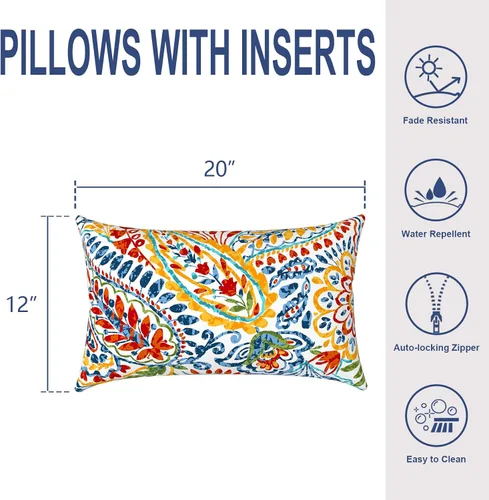 Miniatura 556 de Juego de 2 almohadas para exteriores de 16 x 16 pulgadas, repelentes al agua con interiores, para muebles de patio, hogar, jardín, geometría bohemia