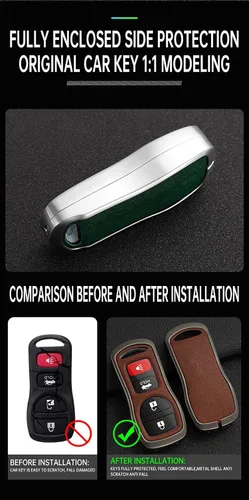 Miniatura 9 de ontto Funda de cuero para llavero Infiniti FX35 FX45 QX4 Smart Remote Metal para Nissan Armada Frontier Murano NV1500 Pathfinder Titan 2002