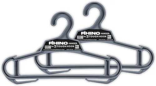 Rhino Tough Hook - Perchas de ropa resistentes hechas en Estados Unidos, de grado militar, para armadura corporal y chaqueta, capacidad de 200 Gris