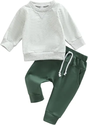 Miniatura 43 de Conjunto de 2 piezas de sudadera de manga larga con cuello redondo y pantalones casuales para bebés y niños pequeños