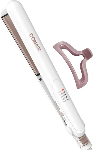 Conair - Plancha de cerámica doble de 1 pulgada, alisador de pelo con pinza, 5 ajustes de calor, placas flotantes extra largas, blanco