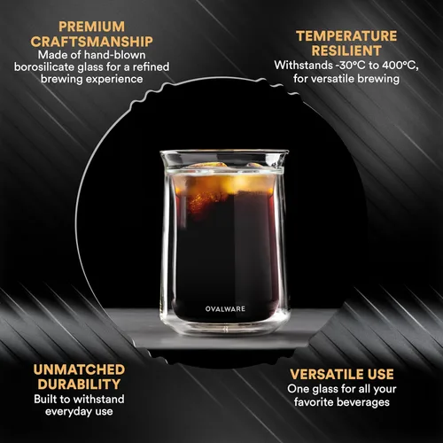 Miniatura 4 de ovalware Vaso de vidrio aislado de doble pared con un solo labio, juego de 4 (12 onzas / 350ml), vidrio de borosilicato para café, té, whisky