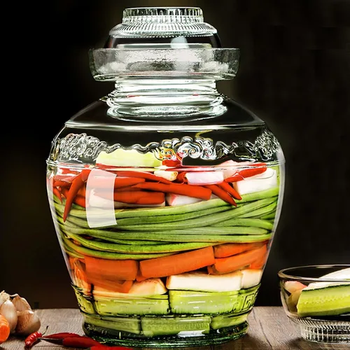 Miniatura 2 de Vencer Tarro de fermentación de vidrio tradicional de 2,5 litros con tapa y piedra de presión, tanque de fermentación de vidrio para decapado