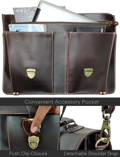 Miniatura 5 de RUSTIC TOWN Bolso de mensajero de cuero hecho a mano para hombre, bolso de mensajero para portátil de 16 pulgadas Marrón nogal