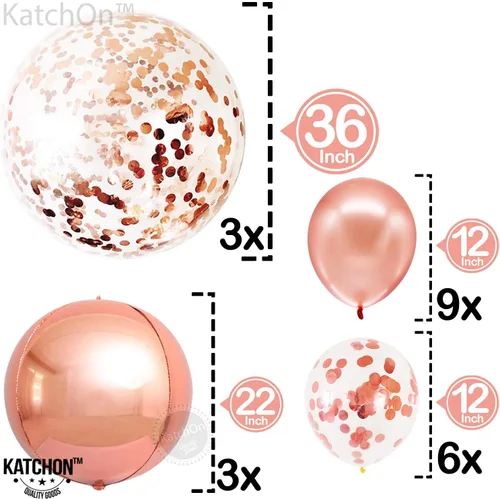 Miniatura 4 de KatchOn, Globos de oro rosa de 36 pulgadas con confeti, paquete de 21 Globos enormes para el día de la madre para decoraciones de fiesta de dulces