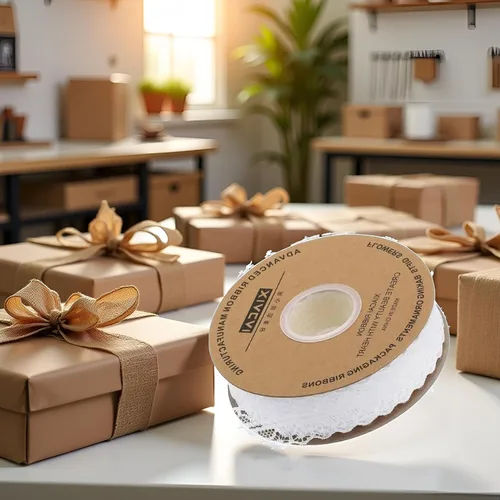 Miniatura 6 de Cinta de encaje blanco crema de 1.2 pulgadas de ancho x 50 yardas de tela de encaje con patrón vintage, perfecta para envolver regalos