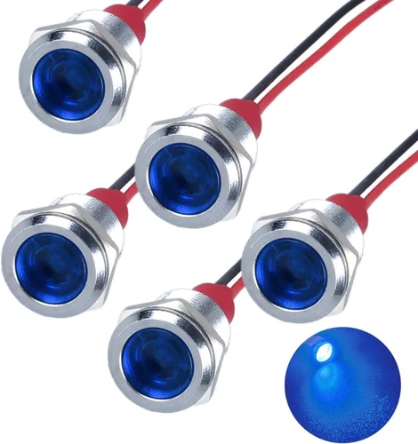 Miniatura 28 de 5Pcs 12V-24V Luz indicadora LED de ahorro de energía Montaje de orificio 8mm (1/3") 20mA Señal de lámpara de cabeza plana ancha impermeable piloto