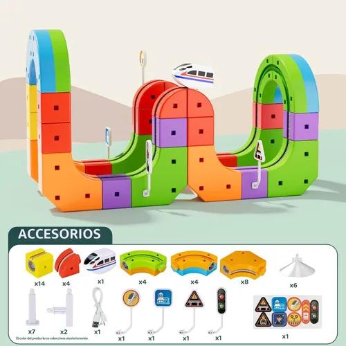 Miniatura 2 de klick Rail - Juego de tren eléctrico 3D mágico y flexible para niños de 3, 4, 5, 6, 7, 8 años, 48 piezas de bloques de pista de autos de carreras