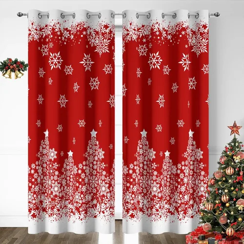 Miniatura 15 de Cortinas rojas de Navidad para sala de estar, juego de 2 paneles, cortinas de ventana de terciopelo rojo de 63 pulgadas de largo, cortinas