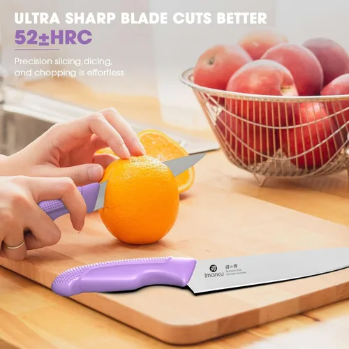 Miniatura 5 de imarku® Juego de cuchillos de cocina, afilados con afilador integrado, juego de cuchillos de bloque de acero inoxidable y mango ergonómico Púrpura