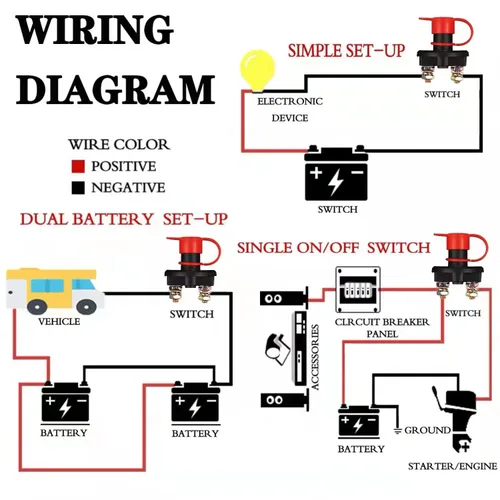 Miniatura 4 de Interruptor de desconexión de batería de 2 piezas, aislador de batería de 12 V 24 V, interruptor de apagado de energía para automóvil marino, barco