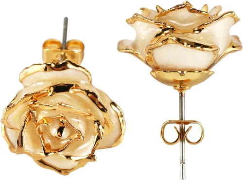Aretes de rosa chapados en oro para mujer, aretes de rosa de moda, el mejor regalo para esposa, madre en el día de San Valentín, aniversario,