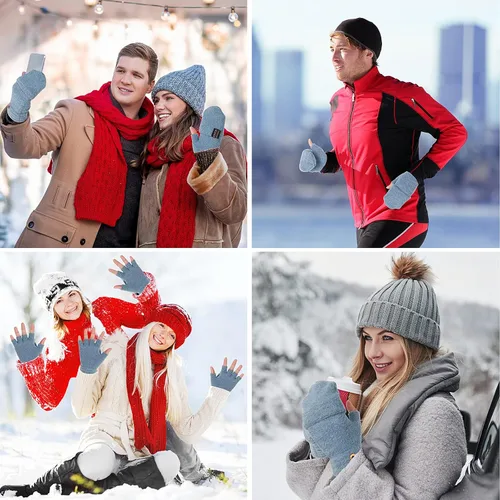 Miniatura 31 de THINP Guantes sin dedos para mujeres y hombres, guantes de invierno, guantes de lana cálida de punto sin dedos con tapa, guantes convertibles