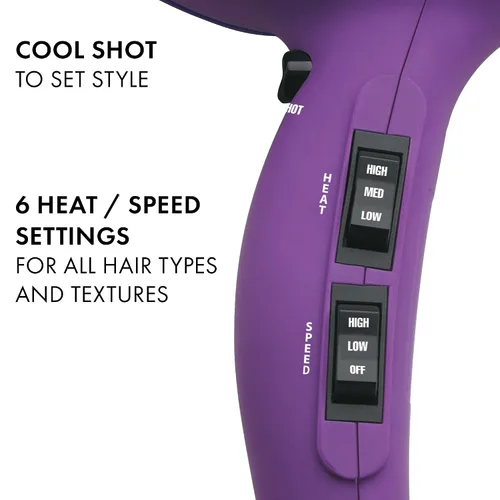 Miniatura 3 de Hot Tools Pro Artist 1875W Turbo Ionic Dryer Golpes suaves y sin encrespamiento (morado) Golpes suaves, sin encrespamiento, 6 opciones