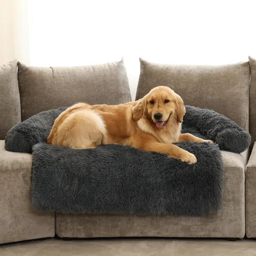 Miniatura 28 de Cama calmante para perro, tapete de felpa esponjoso para perros con protector de muebles con funda extraíble lavable para perros y gatos grandes