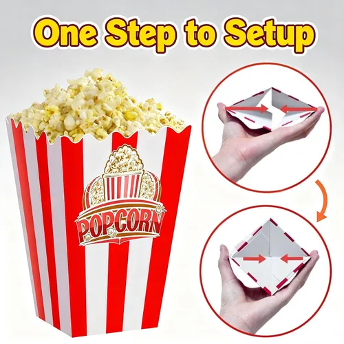 Miniatura 2 de 30 cajas clásicas para palomitas de maíz, bolsas desechables individuales a rayas rojas y blancas, contenedor para noche de cine, Halloween, Acción