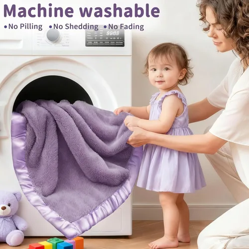 Miniatura 8 de Pro Goleem Manta de vellón para bebé con ribete satinado de 2 pulgadas, manta de felpa suave para niños y niñas para bebés, color morado, 30 x 40