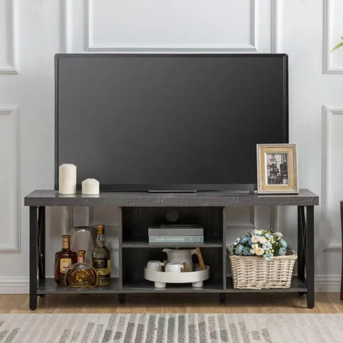 Miniatura 6 de GAZHOME Soporte de TV para TV de hasta 55 pulgadas, mueble de TV con almacenamiento abierto, unidad de consola de TV con estantería para sala de Gris