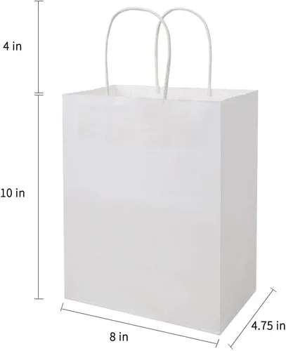 Miniatura 3 de bagmad Paquete de 100 bolsas de papel kraft blancas medianas resistentes con asas a granel, bolsas de regalo gruesas de 8 x 4.75 x 10 pulgadas