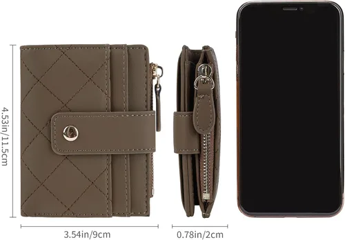 Miniatura 64 de Cartera de cuero para mujer, pequeña, compacta, plegable, con bolsillo para monedas con cremallera