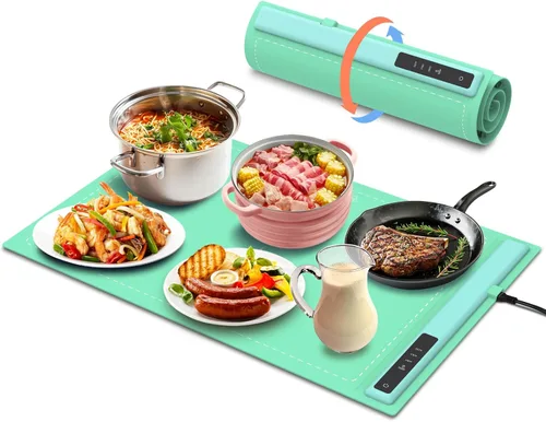 Miniatura 9 de Bandeja de calentamiento eléctrica, 3 modos y calefacción de superficie completa, enrollable y portátil, nanomaterial de silicona de alta calidad, 3