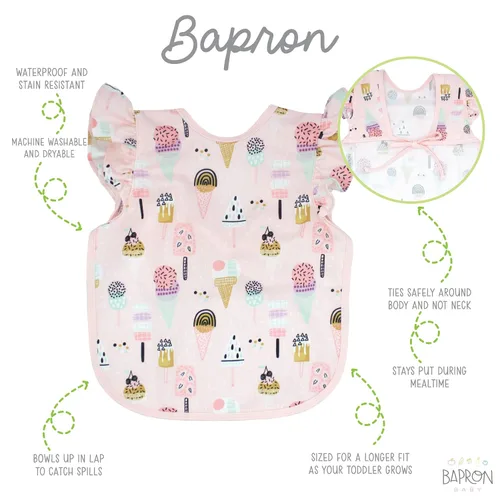Miniatura 2 de BapronBaby Flutter Pink Ice Cream - Babero suave impermeable resistente a las manchas - Lavable a máquina - 197ft - 5 años - Sz preescolar 3-5 años