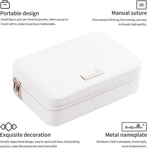 Miniatura 2 de SANQIANWAN Pequeña caja organizadora de viaje de joyería con estuche portátil de piel sintética para collares anillos aretes regalos para novia