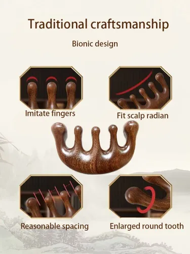 Miniatura 3 de Peine de madera para masaje Gua Sha, peine de dientes anchos para cuero cabelludo, facial, masaje corporal, masajeador de sándalo natural