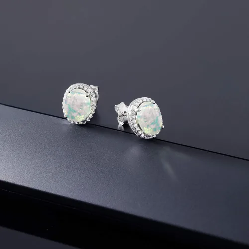 Miniatura 5 de Gem Stone King 3-5 Cttw Gemstone Birthstone Halo Earrings For Women 9X7MM Oval Cut 925 Sterling Silver Fine Jewelry Gifts for Her Mom Women Wife