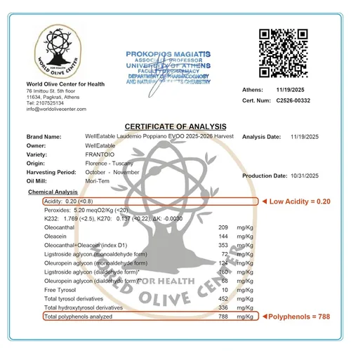 Miniatura 3 de Laudemio Poppiano Guicciardini – Aceite de oliva extra virgen de la Toscana, más de 700 mg/kg de polifenoles altos, medalla de oro NYIOOC 2025