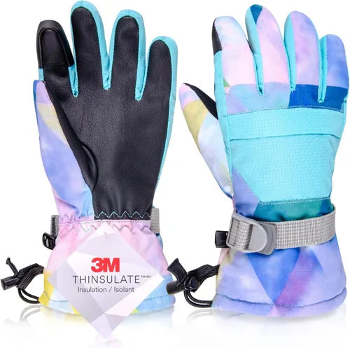 Azarxis Guantes de esquí de nieve para niños, impermeables, resistentes al viento, cálidos guantes de snowboard para niños y niñas