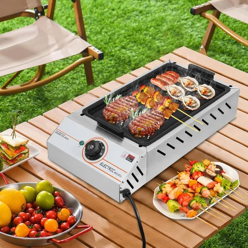 Miniatura 2 de DYRABREST Parrilla eléctrica profesional para barbacoa de acero inoxidable de 1800 W, parrilla de encimera de 110 V para cocina en interiores