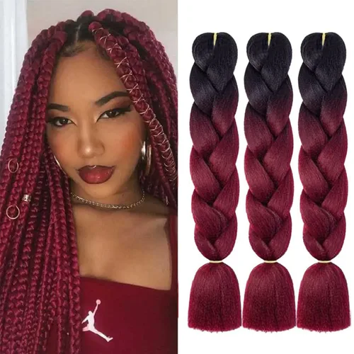 Miniatura 15 de Cabello trenzado de fibra sintética, tamaño jumbo, extensiones de cabello Kanekalon suave, color negro, (24 pulgadas, 3 piezas)