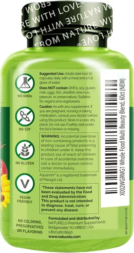 Miniatura 2 de NATURELO Whole Food Beauty Multivitamínico, 60 unidades de péptido de colágeno en polvo, 45 porciones