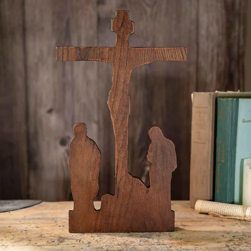 Miniatura 2 de BGCOPPER Crucifijo de Pared de Pie, Cruz de Jesús INRI para Pared, Cruz de Madera Hecha a Mano Decoración de Pared para el Hogar Regalo de Navidad