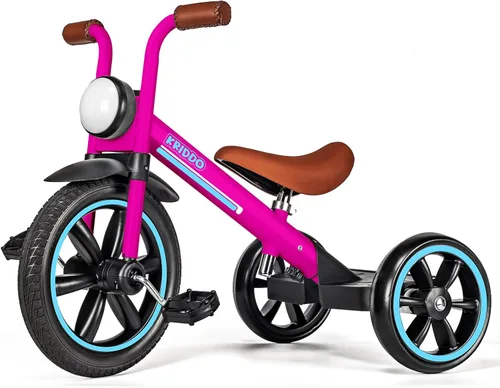 Miniatura 11 de KRIDDO Triciclo para niños, rueda de 12 pulgadas sin riesgo de pinchazos con luz frontal, altura de asiento ajustable, regalo para niños de 2 a 5