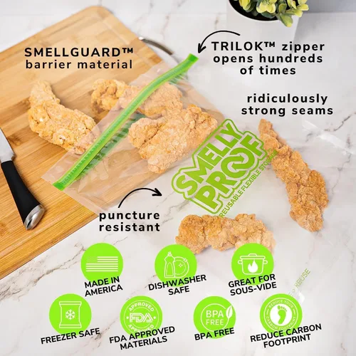 Miniatura 4 de Smelly Proof Bolsas reutilizables para almacenamiento de alimentos diseñadas y MFG, fabricadas en Estados Unidos, aptas para lavavajillas, fáciles