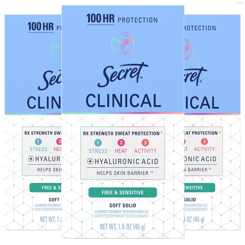 Secret Clinical Strength - Desodorante antitranspirante para mujeres, Libre de Fragancia y Sensible, protección contra el estrés 3X, protección de