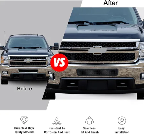 Miniatura 6 de APS Compatible con Chevy Silverado 2500HD 3500HD 2011-2014 Parachoques inferior de acero inoxidable de malla negra Rejilla frontal Inserto C76832H