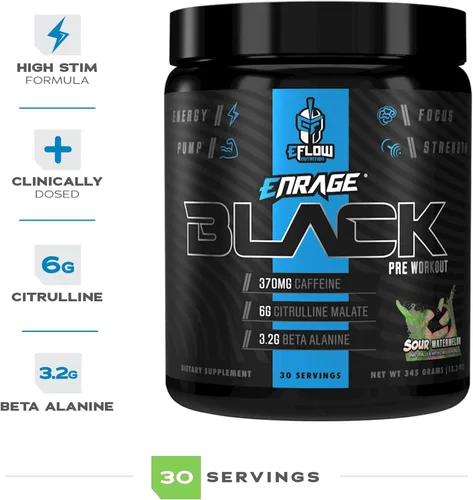 Miniatura 5 de eFlow Nutrition Enrage Black - Suplemento preentrenamiento estimulante alto - Polvo de preentrenamiento para aumentar la energía, las bombas