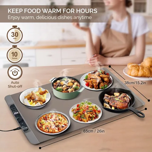Miniatura 2 de Tapete de calentamiento de alimentos – Bandeja eléctrica de silicona de calentamiento rápido con temperatura de 4 niveles, mesa de protección