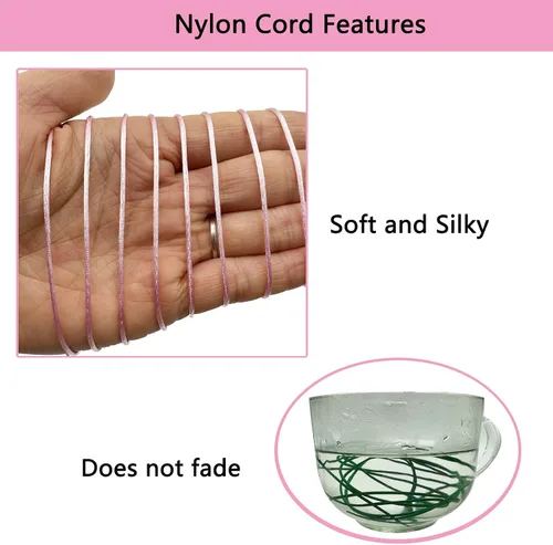 Miniatura 3 de Cordón de nailon rosa de satén de 0.039 in x 109 yardas, cordón de seda satinada para pulseras, collares, fabricación de joyas, nudos chinos, arte