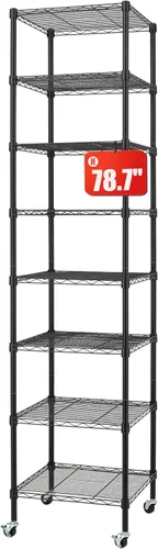 Miniatura 11 de Finnhomy Estantería de alambre resistente de 8 niveles con ruedas de 18 x 18 x 72.8 pulgadas, 8 estantes, estante de almacenamiento de metal, tubo