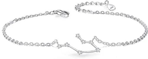 BriLove Regalos para mamá, niñas, mujeres, plata de ley 925 con circonita cúbica, horóscopo del zodiaco 12 constelaciones, pulsera de eslabones