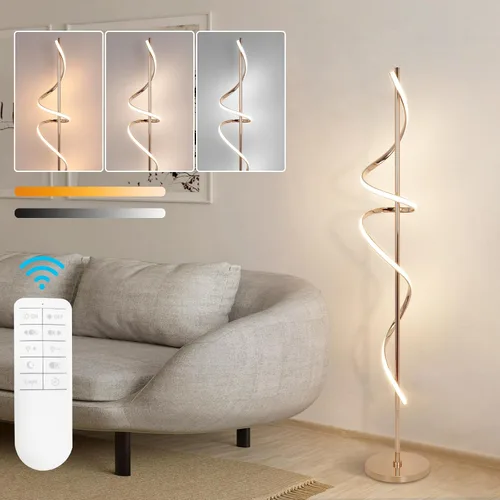Miniatura 8 de EIDISUNY Lámpara de pie moderna para sala de estar, lámparas de pie LED en espiral de 3 colores con control remoto e interruptor de pie, lámpara
