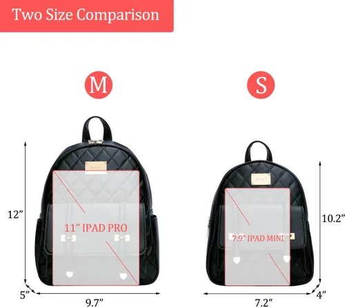 Miniatura 6 de KKXIU Mochila pequeña para mujer, de piel sintética, acolchada, mini mochila de moda para niñas, negro M, Mochilas Daypack