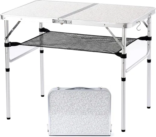 Miniatura 8 de YUFIFAIRY Mesa plegable pequeña portátil, mesa de campamento plegable de 24 pulgadas de largo x 16 pulgadas de ancho con 3 alturas ajustables