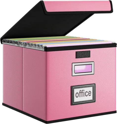 Miniatura 21 de Caja Organizadora de Archivos con Tapa, Caja Organizadora Plegable de Cuero Sintético para Carpetas Colgantes con Rieles de Plástico, Cajas (cuero)