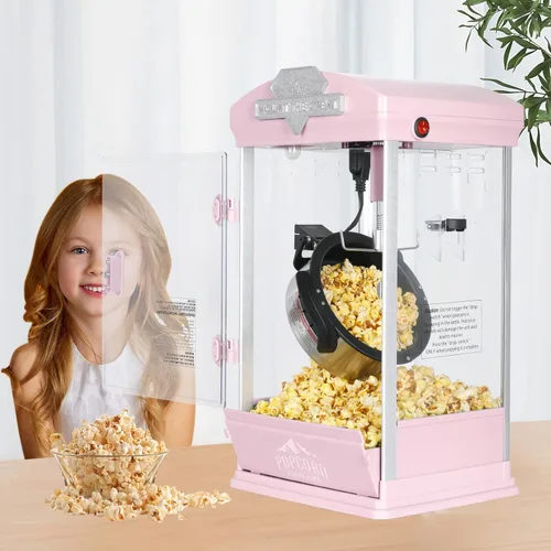 Máquina portátil para hacer palomitas de maíz con hervidor de 8 onzas, palomitas comercial con cuchara medidora y taza medidora para fiestas, Rosa