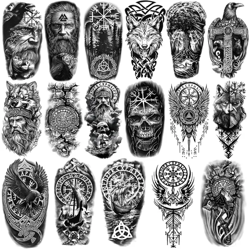 Miniatura 10 de Tatuajes temporales para hombres y mujeres adultos, 77 hojas de calcomanías de tatuaje falsas, lágrimas de serpiente, relojes, planetas